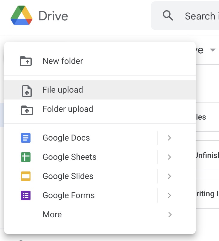 google drive upload new file