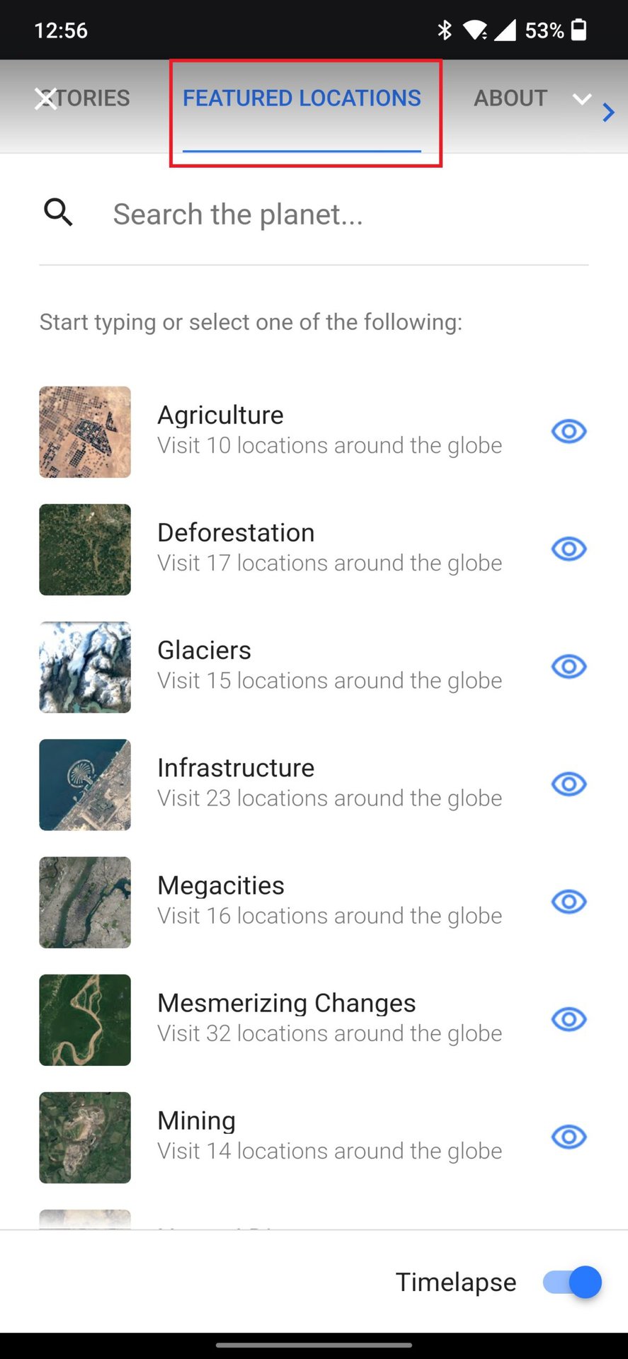 google earth mobile featured stories and locations