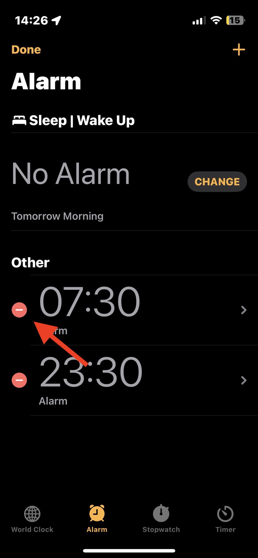 iphone clock app alarm edit button