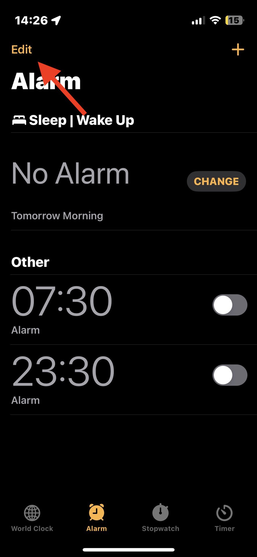 iphone clock app edit alarm