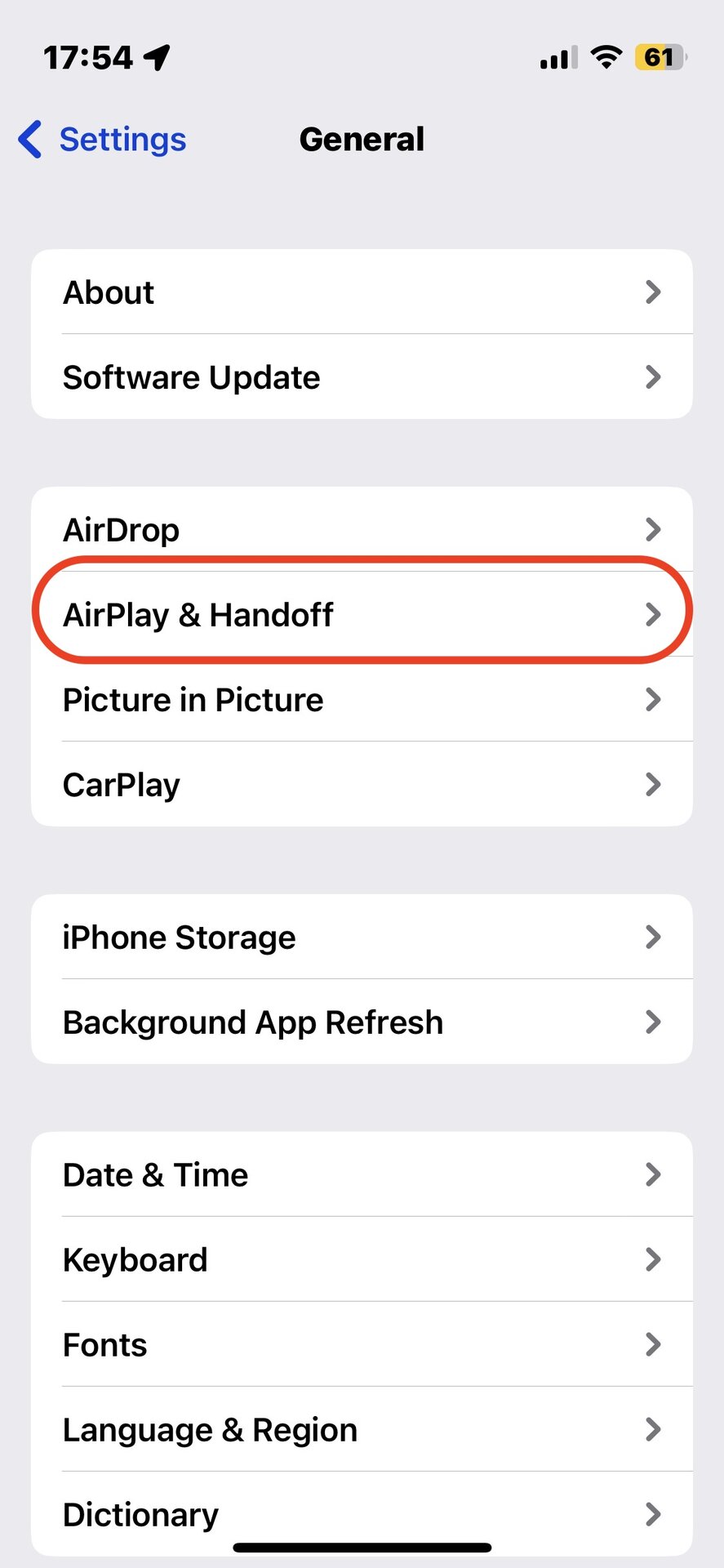 iphone settings airplay handoff
