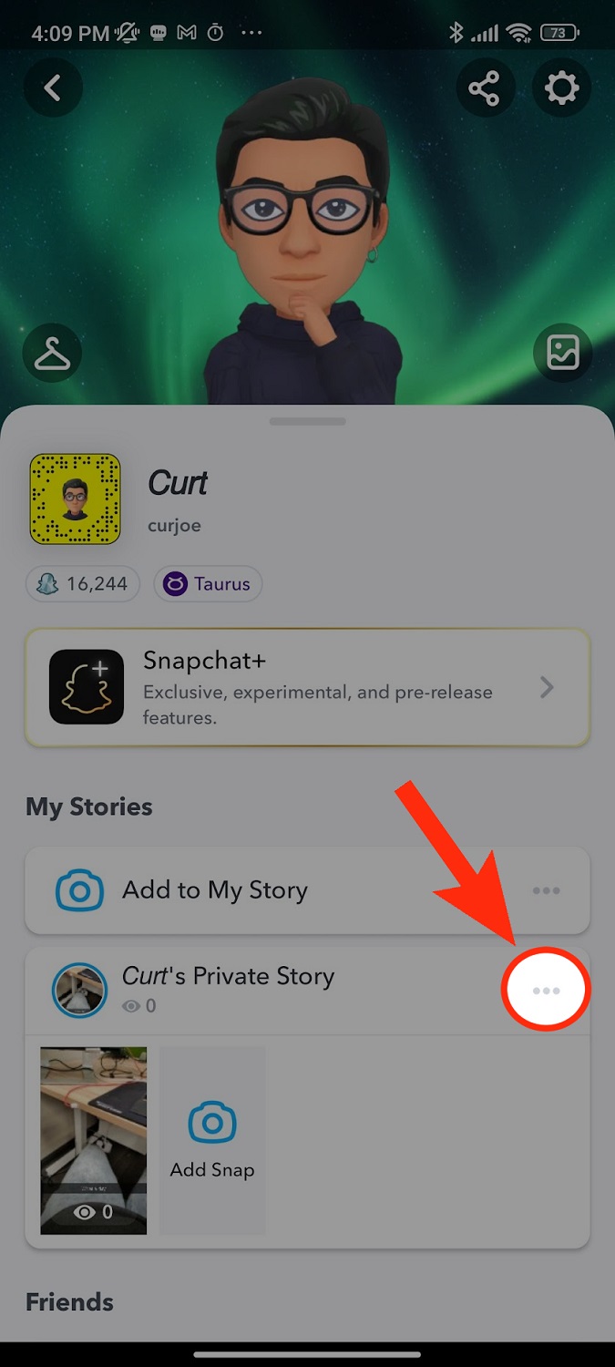 private story snapchat three dot