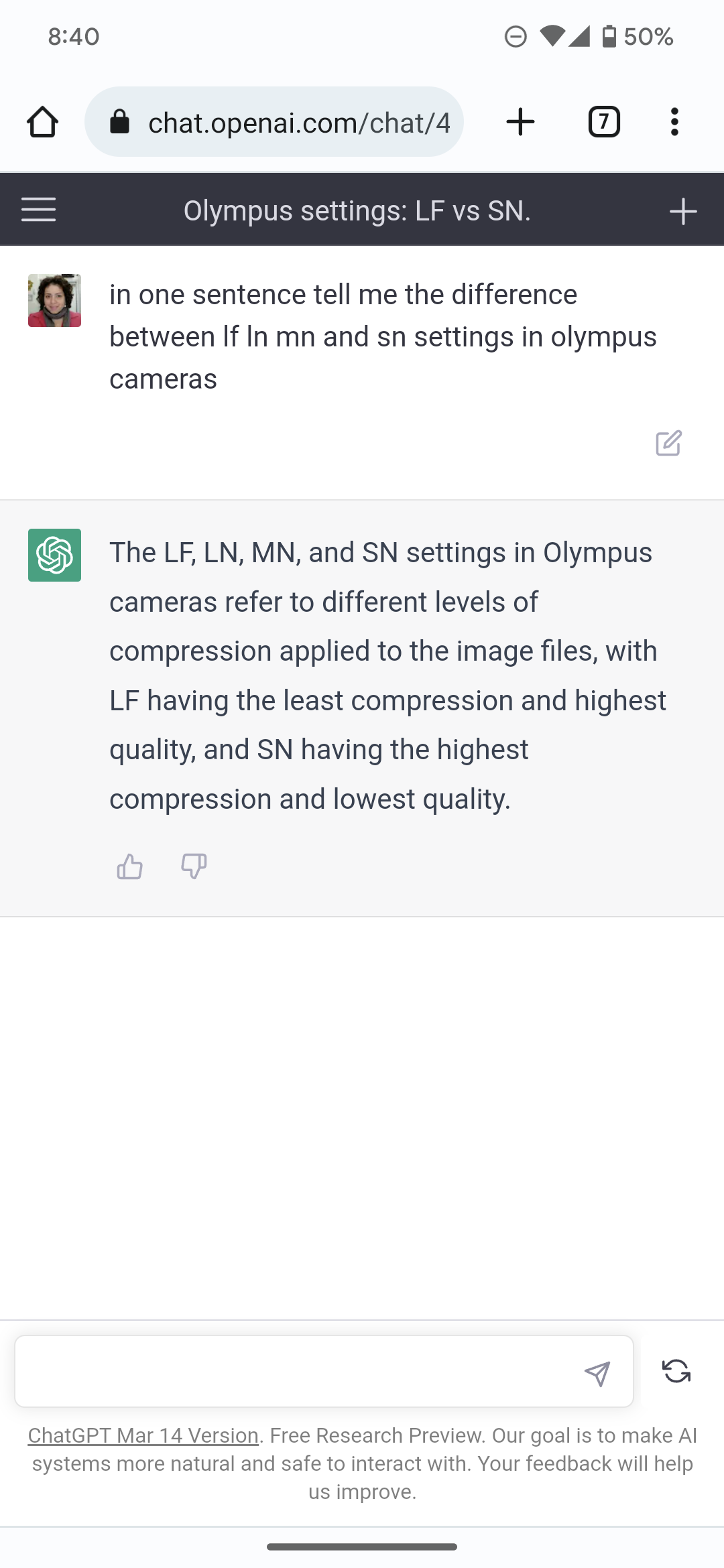 captura de pantalla configuración de respuesta de chatgpt olympus