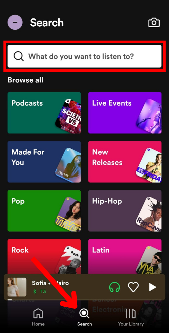 spotify app search bar