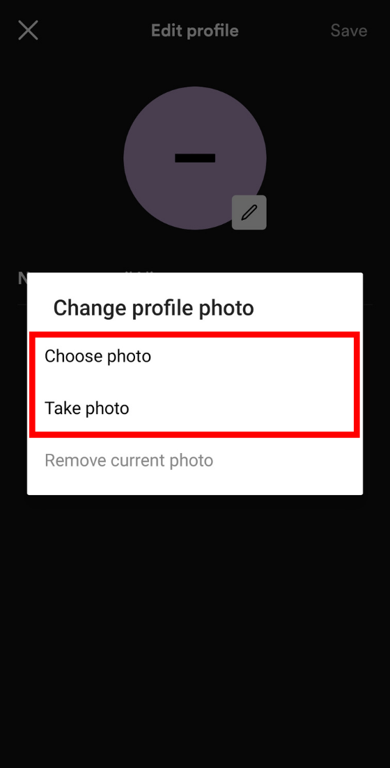 Spotify app edit profile change profile photo