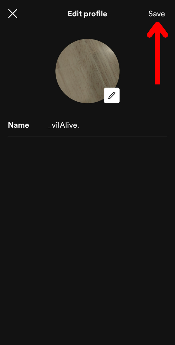 Spotify app edit profile change profile photo Save