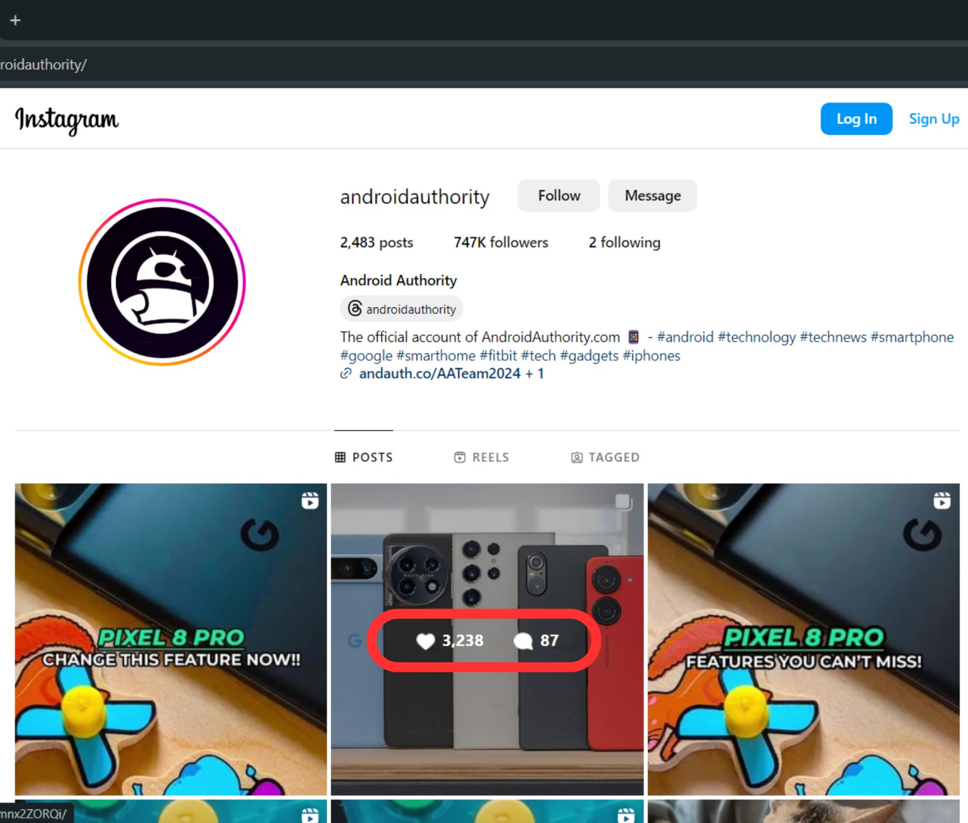 web browser instagram profile posts likes comments