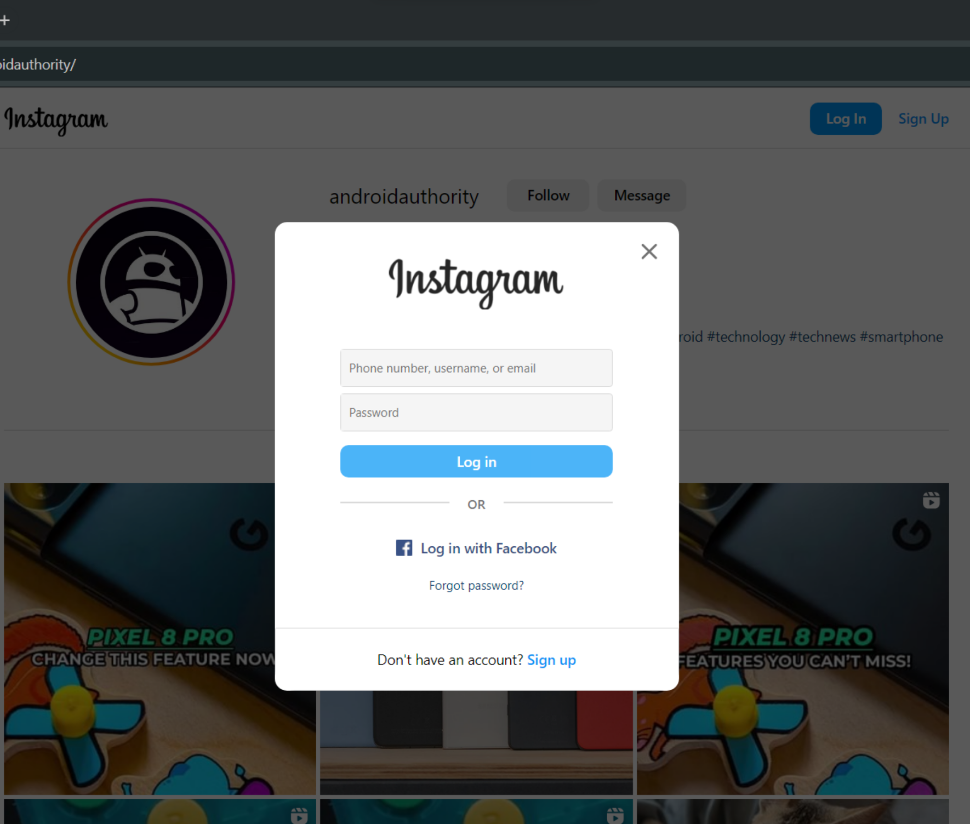 web browser instagram profile login window