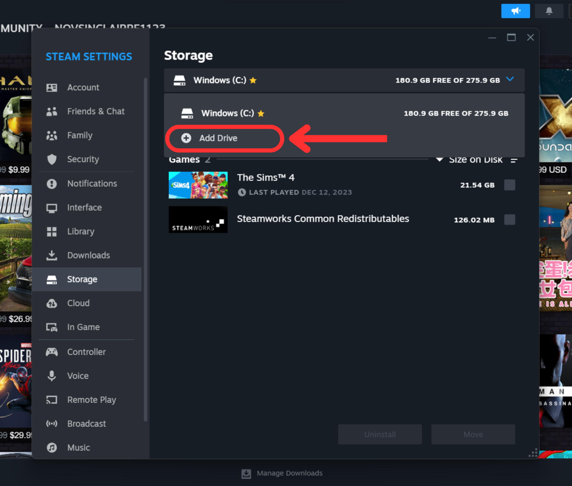steam settings storage folder location drive D