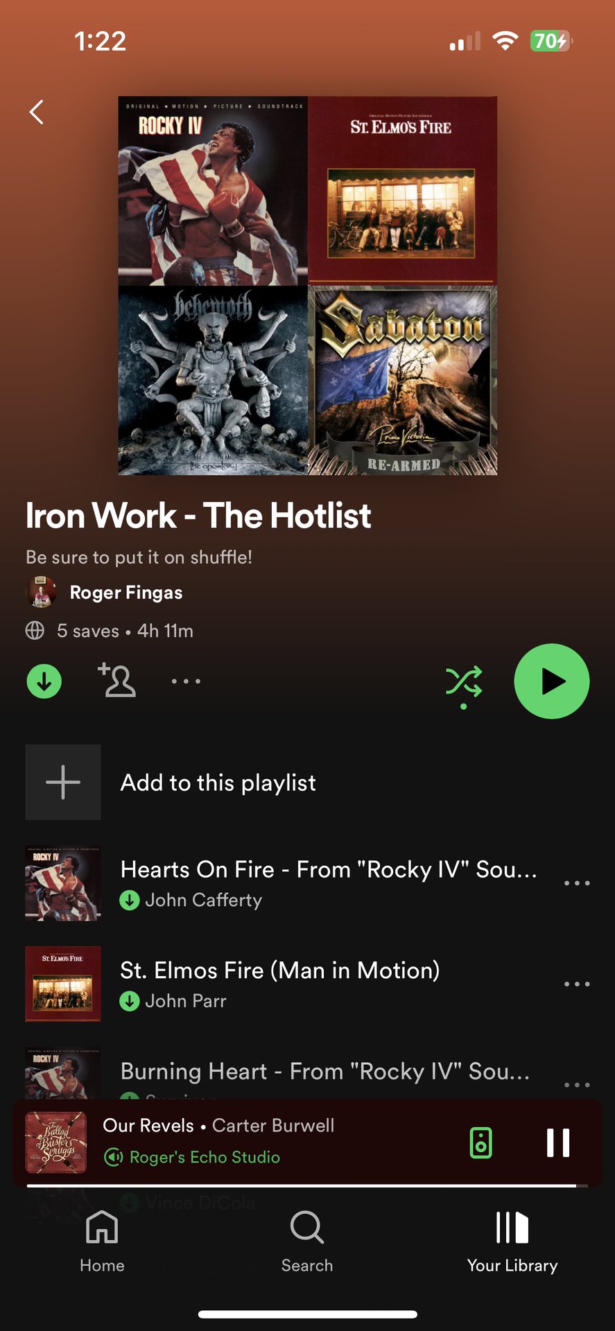 A Spotify playlist on iPhone