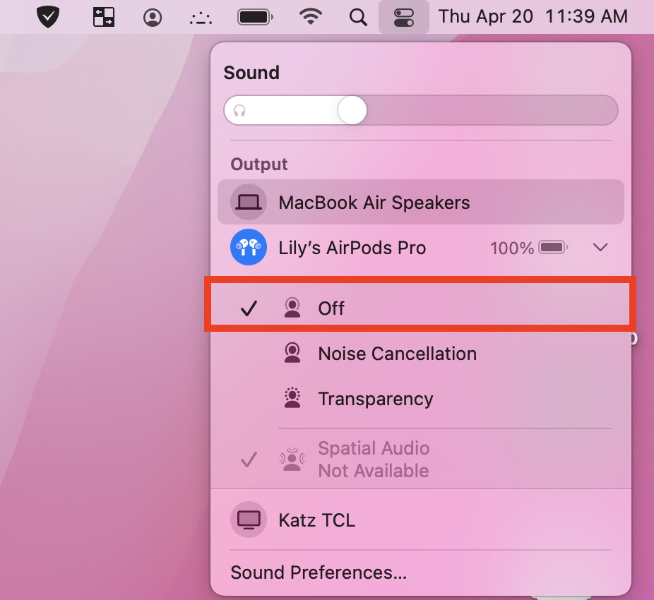 AirPods Pro 2nd generation Mac noise canceling toggle on off transparency