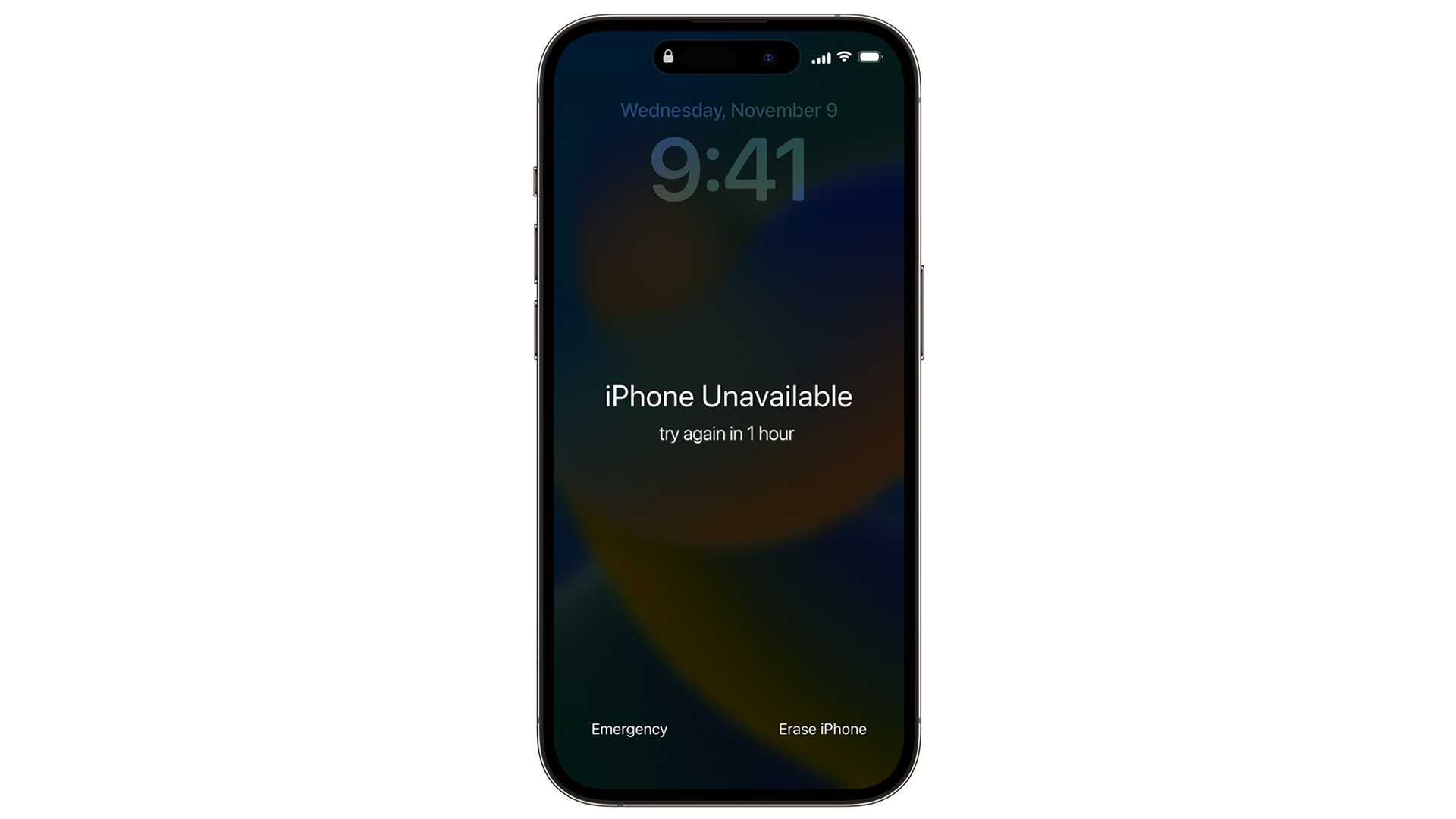 An iPhone 14 Pro with the iPhone unavailable message