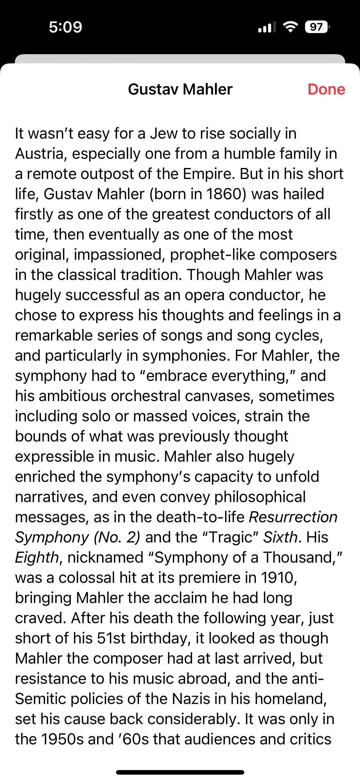 Apple Music Classical artist history