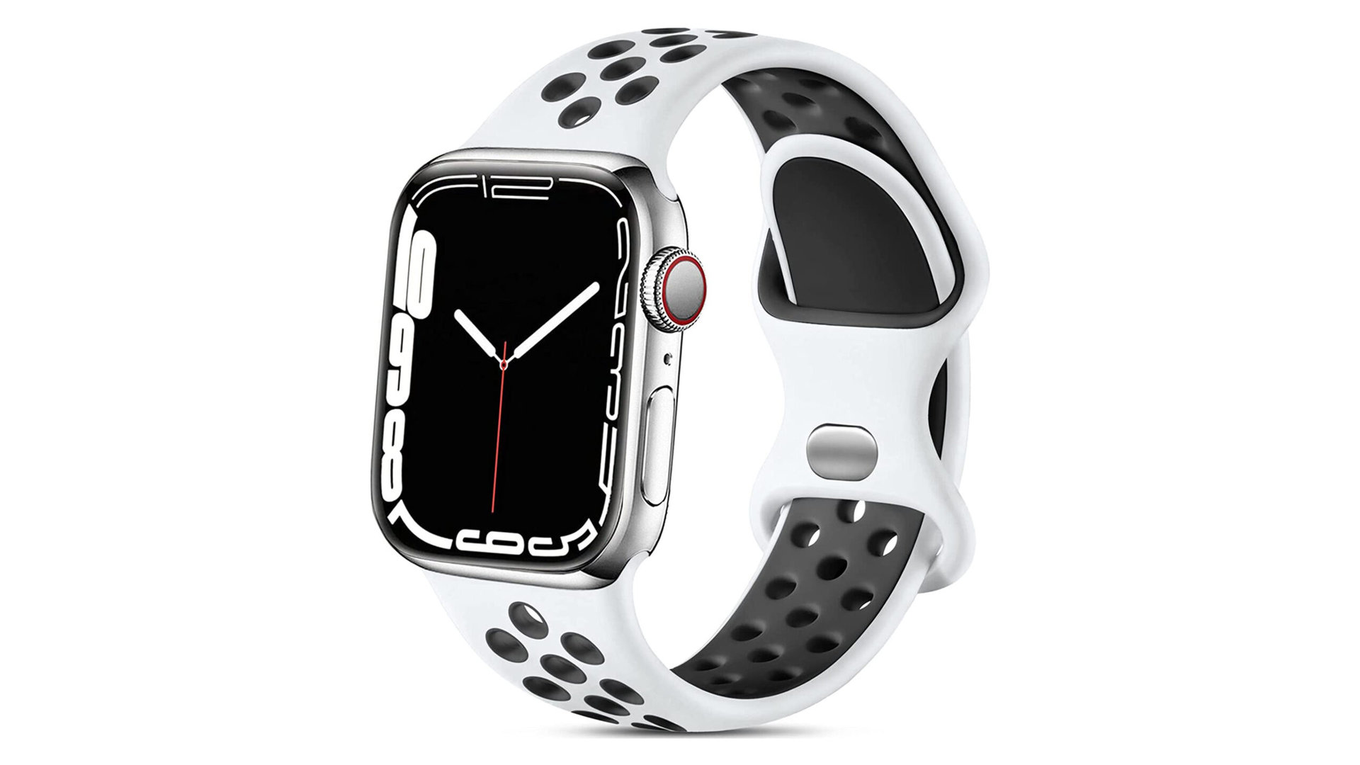 An Apple Watch Series 8 features fitness tracking best utilized with a sport band.