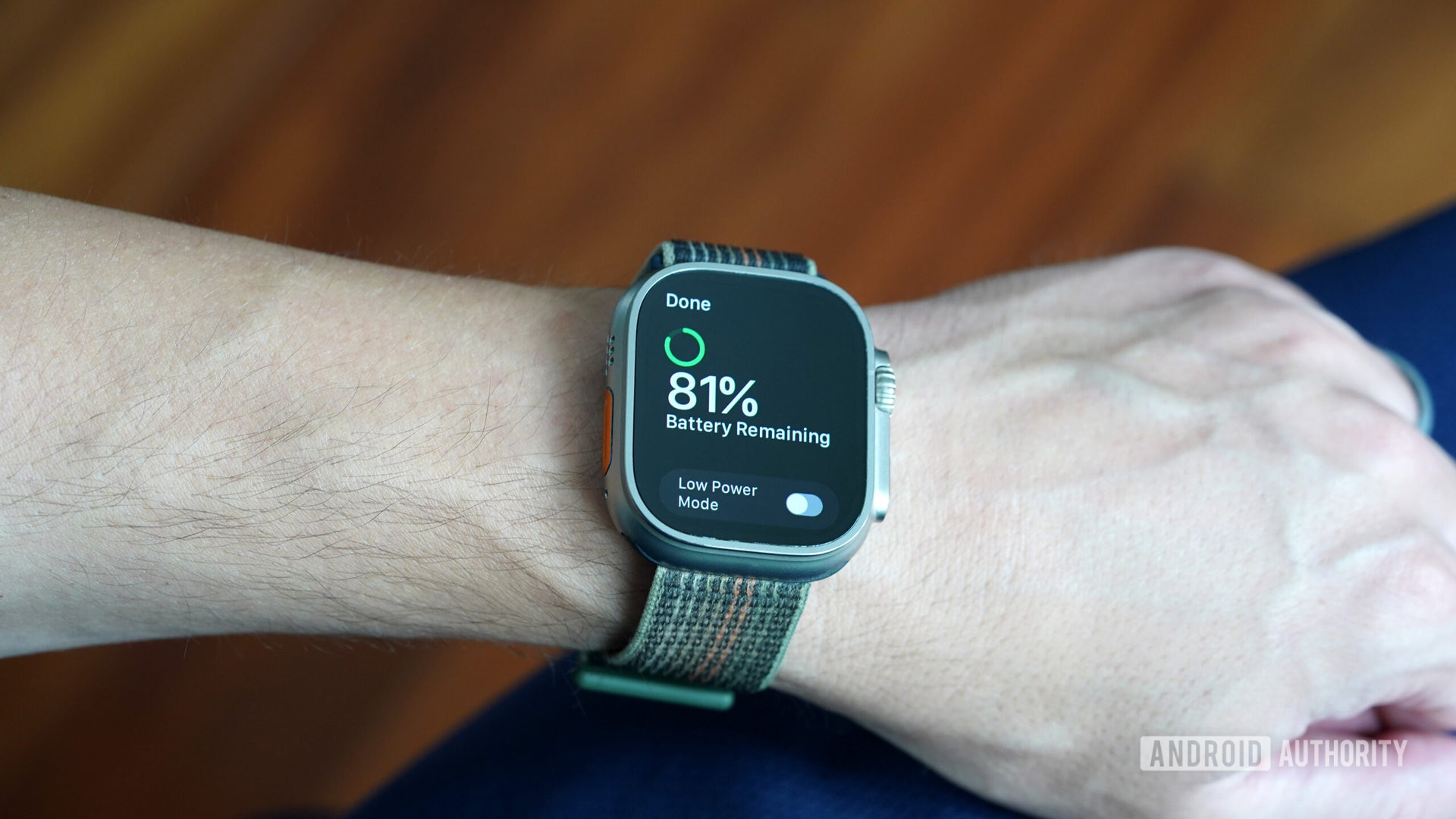 A user checks the battery level of their Apple Watch Ultra.