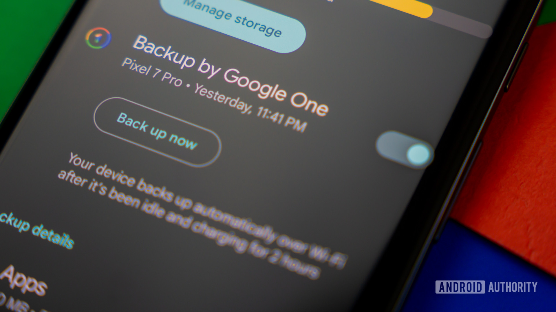 Backup by Google one settings page on smartphone Stock photo 2