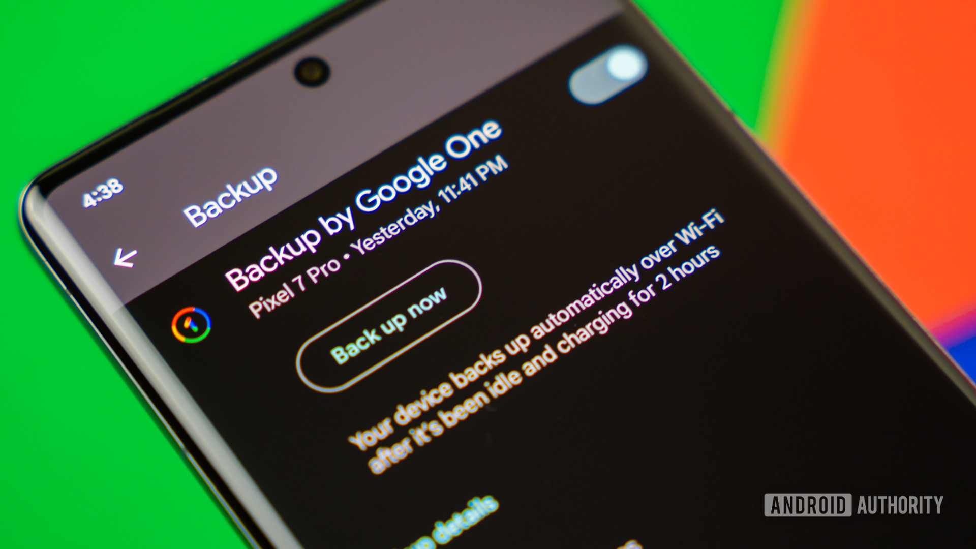 Backup by Google one settings page on smartphone Stock photo 3