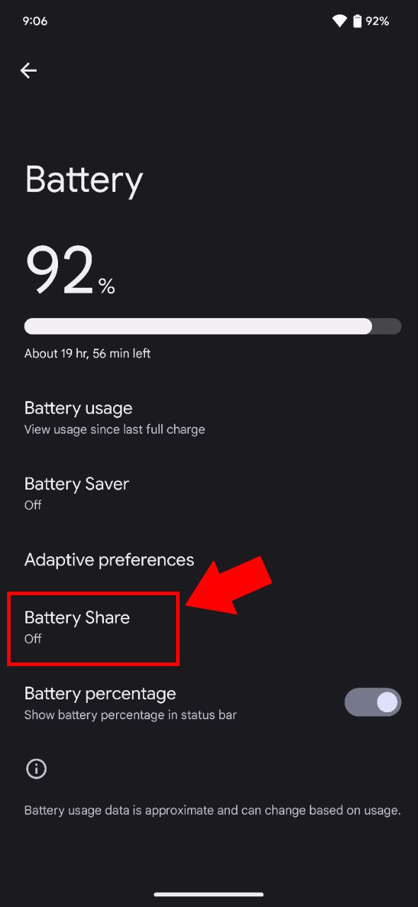 Battery Share on the Google Pixel 7 2