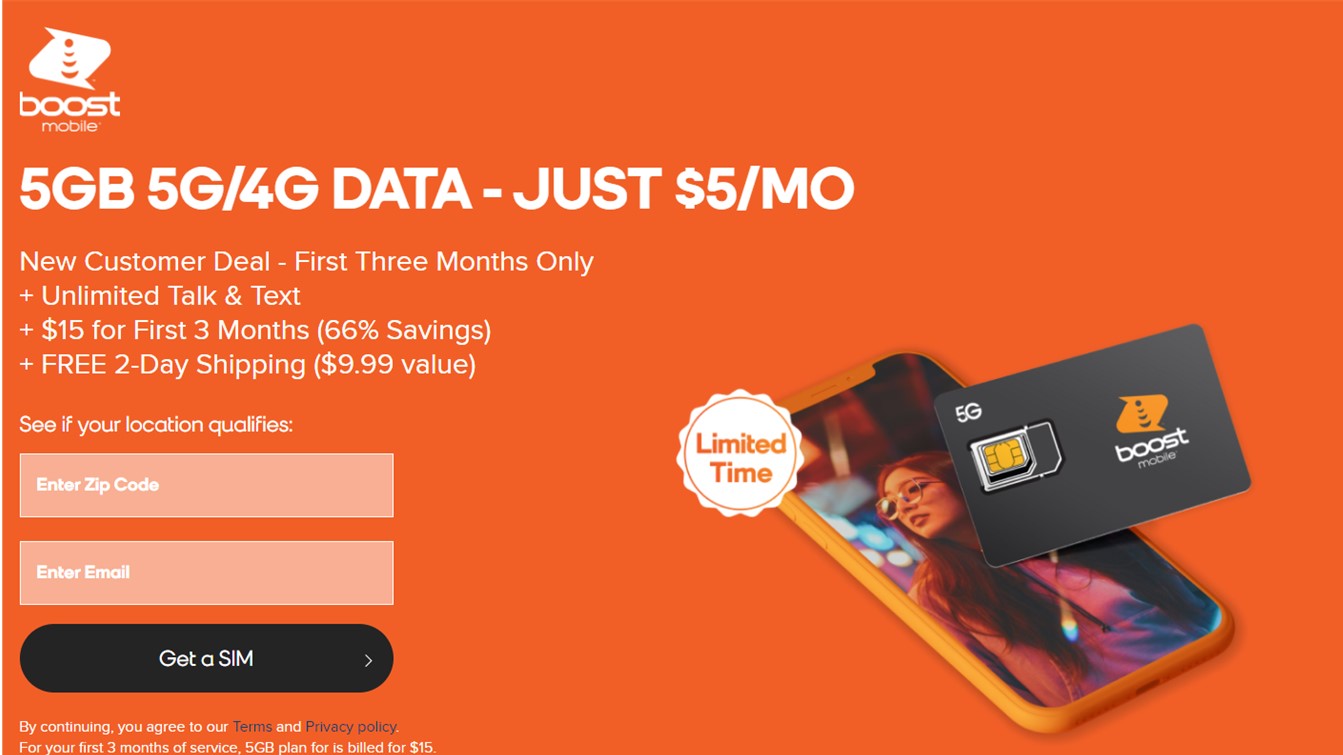 Boost Mobile 5 per month deal