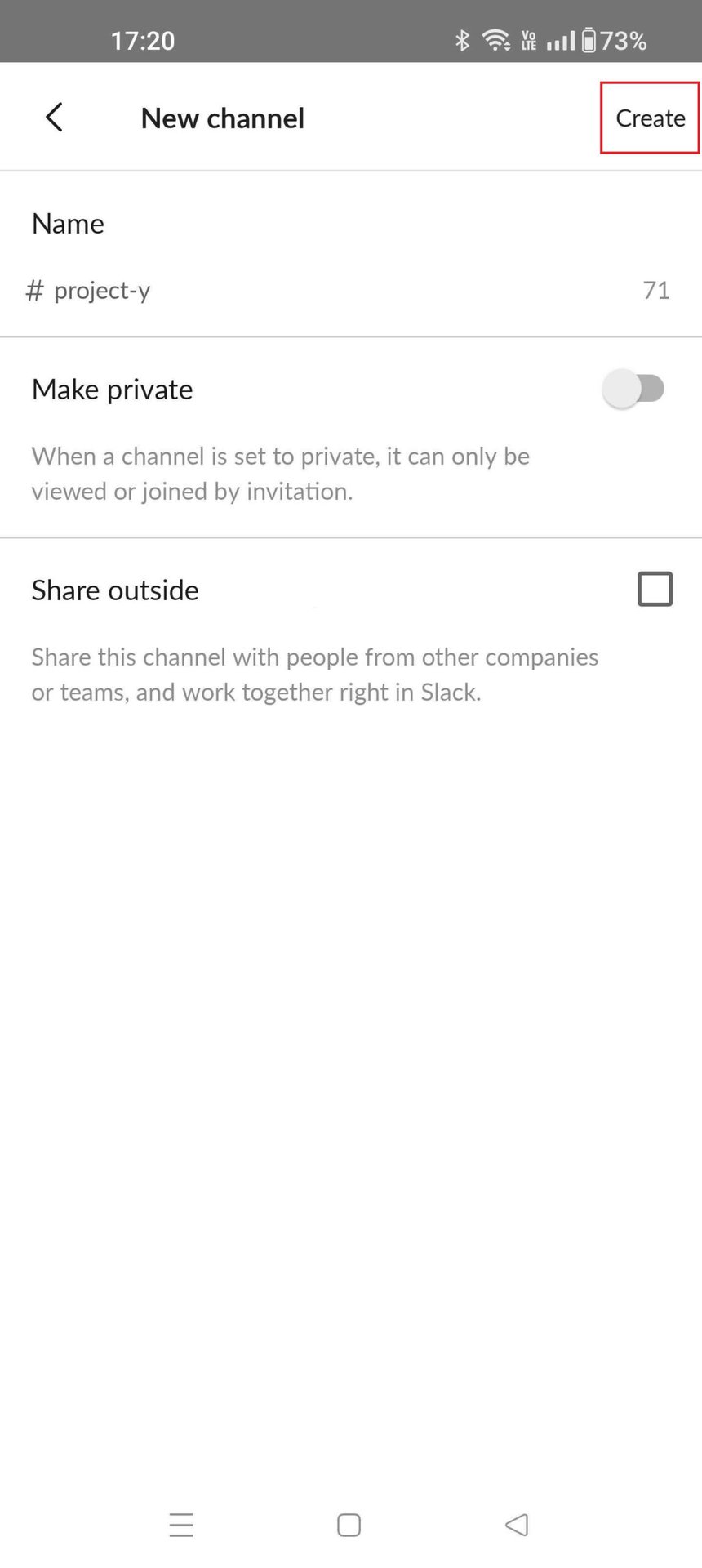 Create new Slack Channel on Mobile