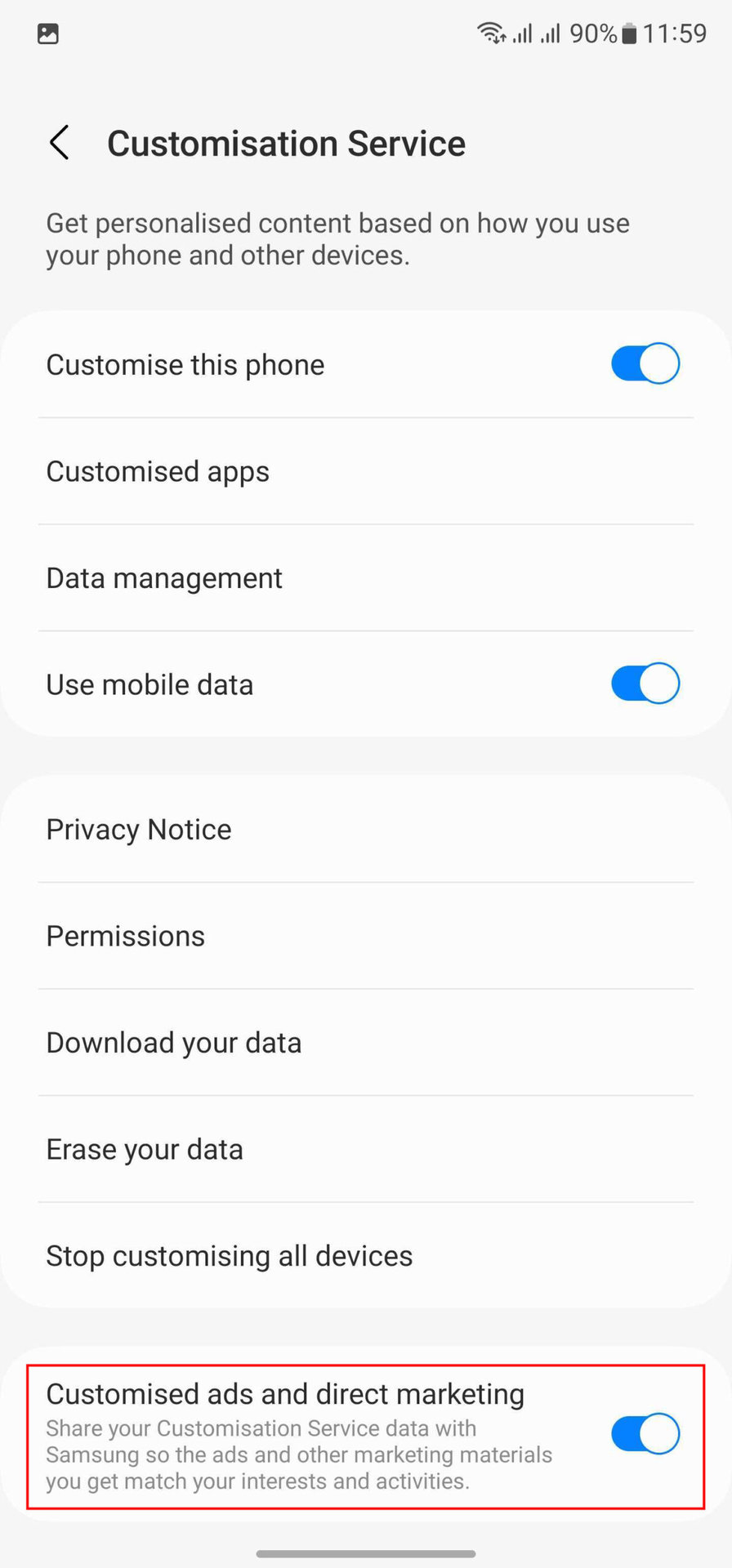 Disable personalized Samsung ads 4