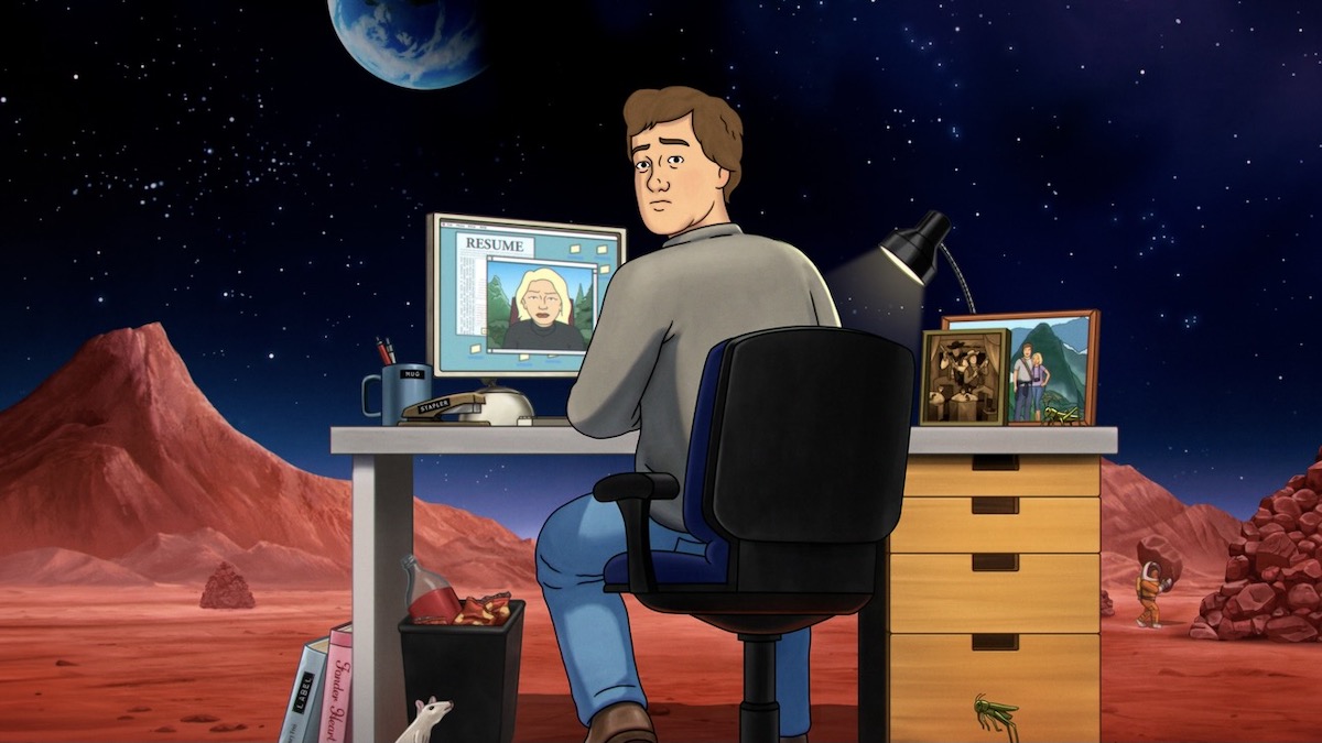 A cartoon man at a cubicle on Mars in Fired on Mars - best new streaming shows