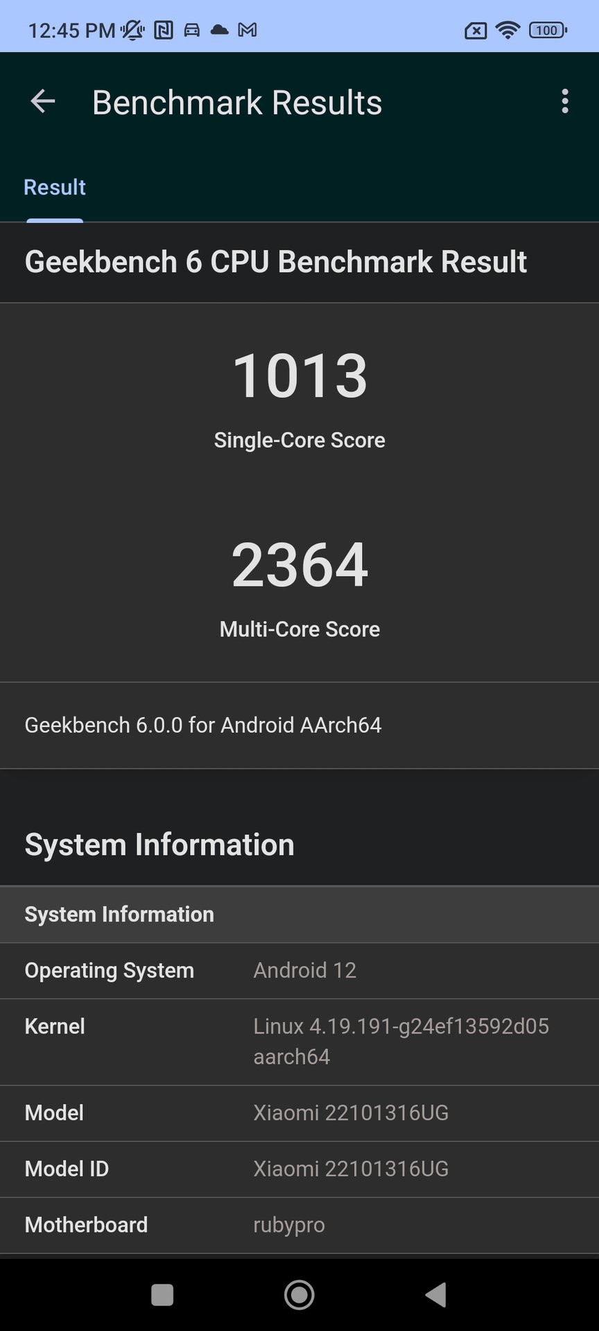 Geekbench6 Redmi Note 12 Pro