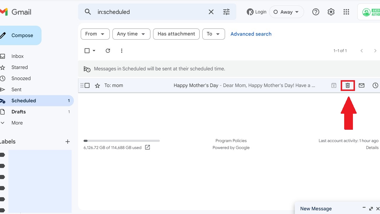 Gmail Inbox Scheduled Delete Email