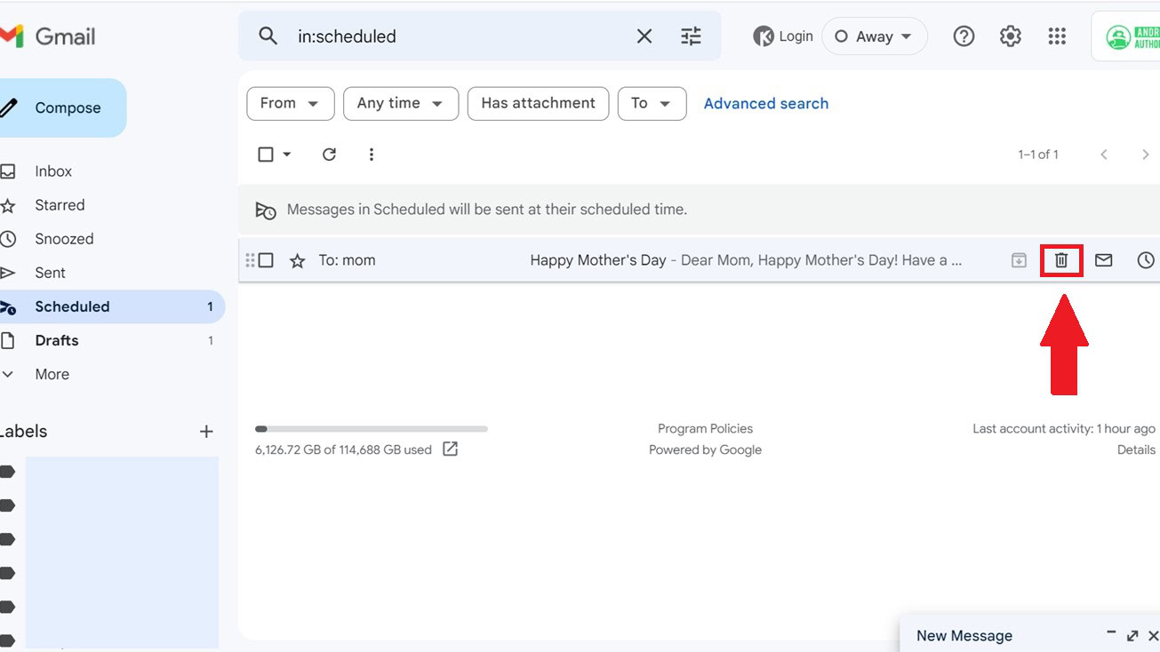 Gmail Inbox Scheduled Delete Email