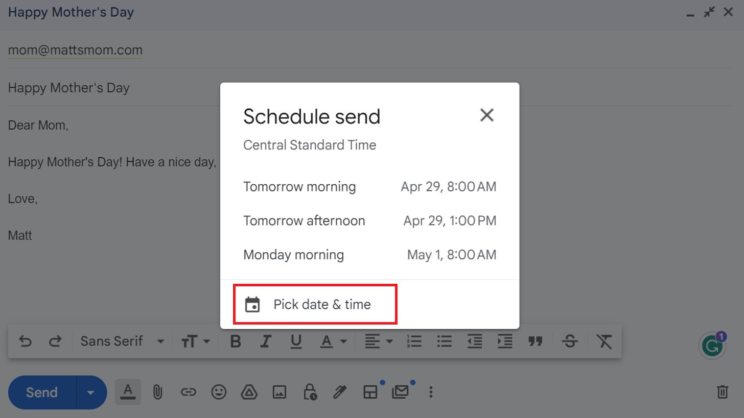 Gmail Schedule Send Popup