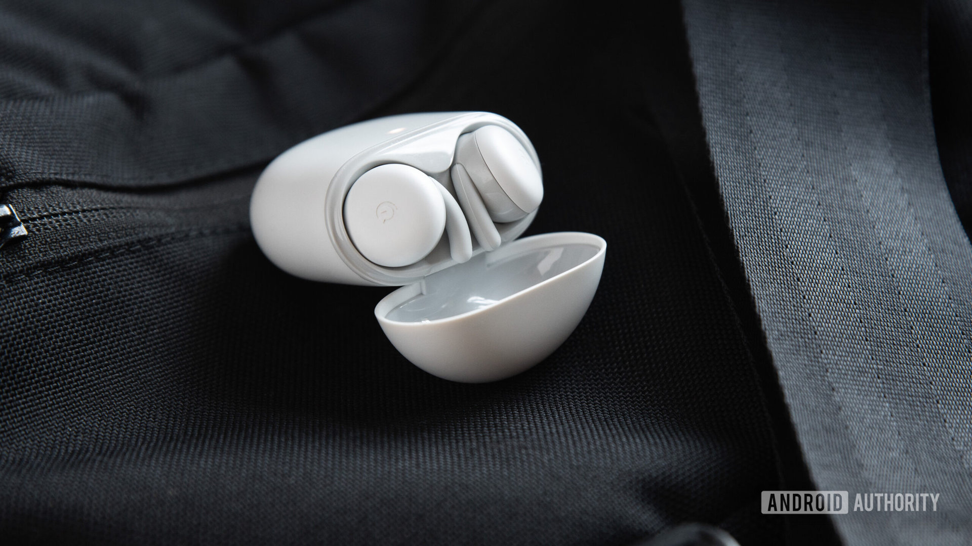 The Google Pixel Buds A-Series earbuds in the open case.