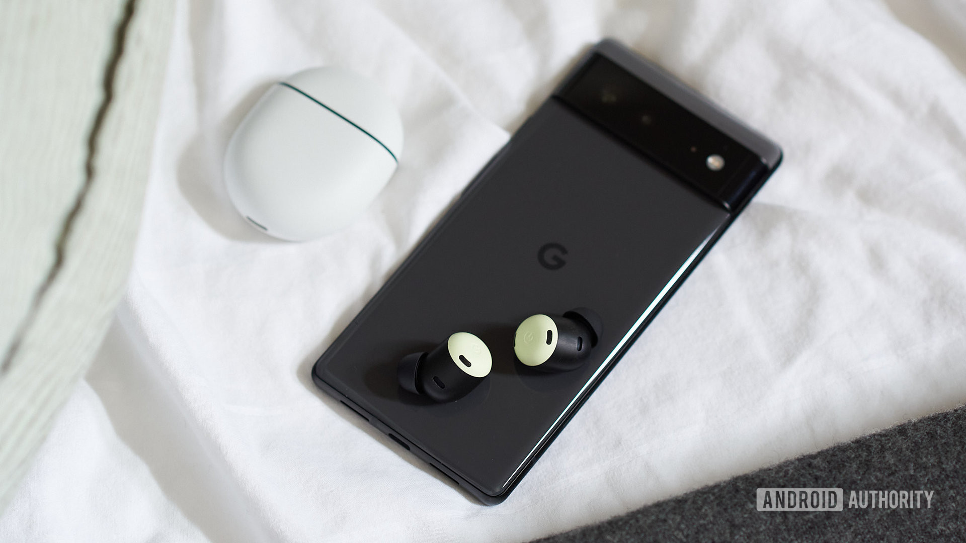 The Google Pixel Buds Pro earbuds on a Pixel 6.
