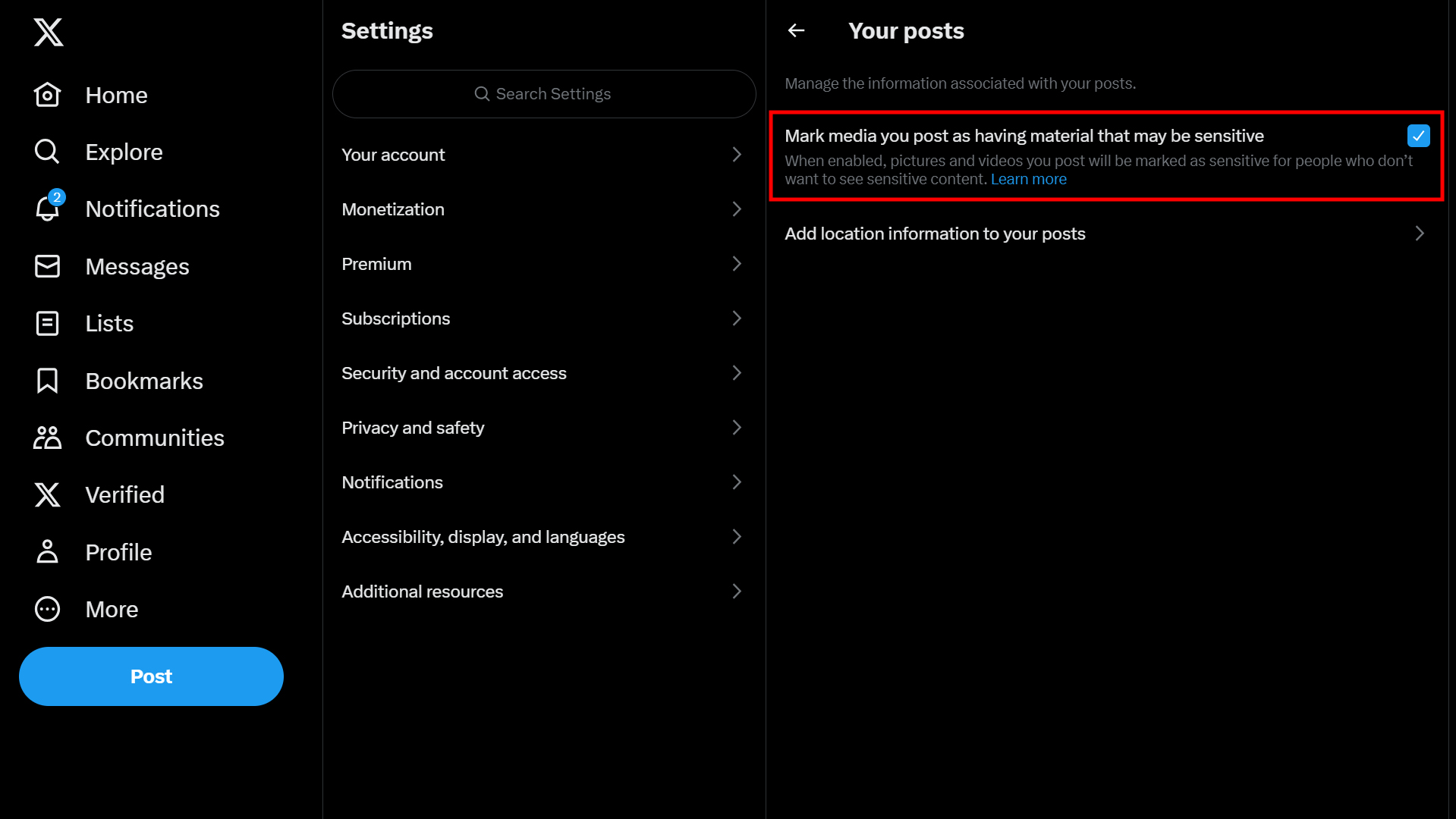 How to change the sensitive content settings for your own tweets (4)