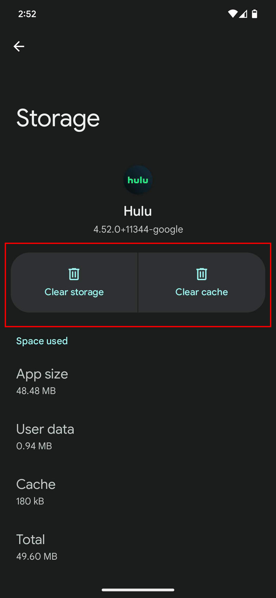 How to clear Hulu storage anc cache in Android 4