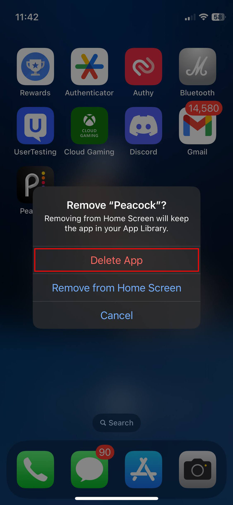 How to uninstall Peacock on iPhone 3