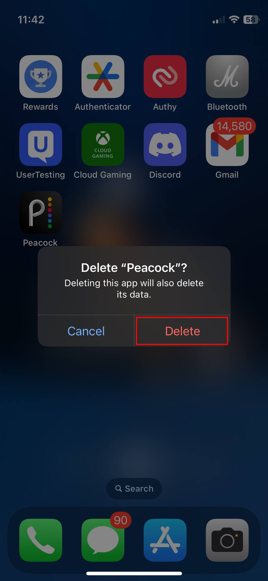How to uninstall Peacock on iPhone 4