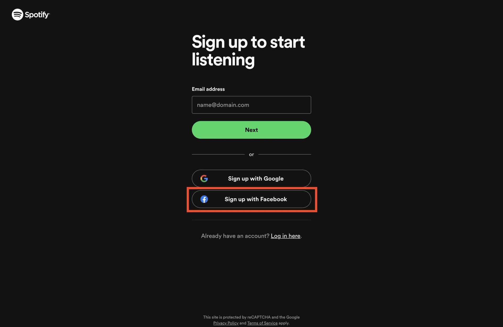Spotify desktop app sign up with facebook