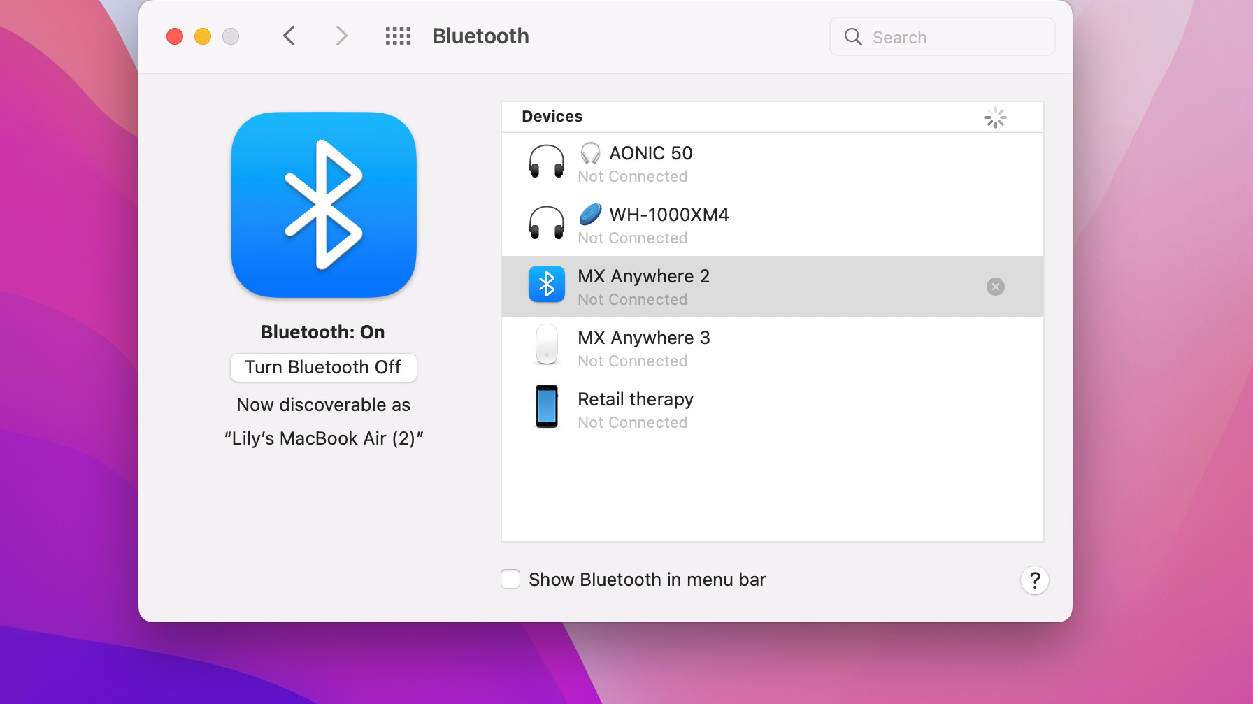 Macbook Air Bluetooth on discover mode