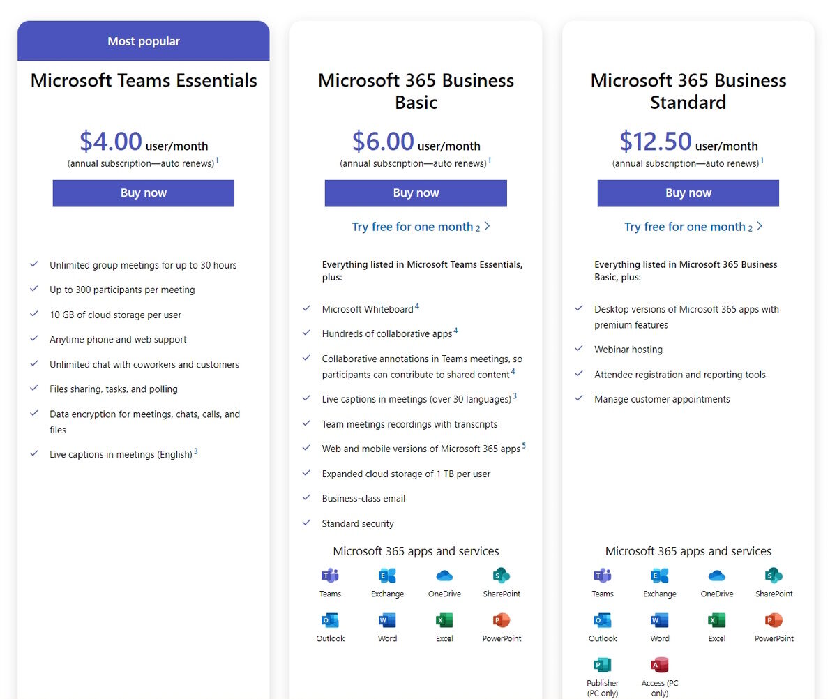 Microsoft Teams pricing