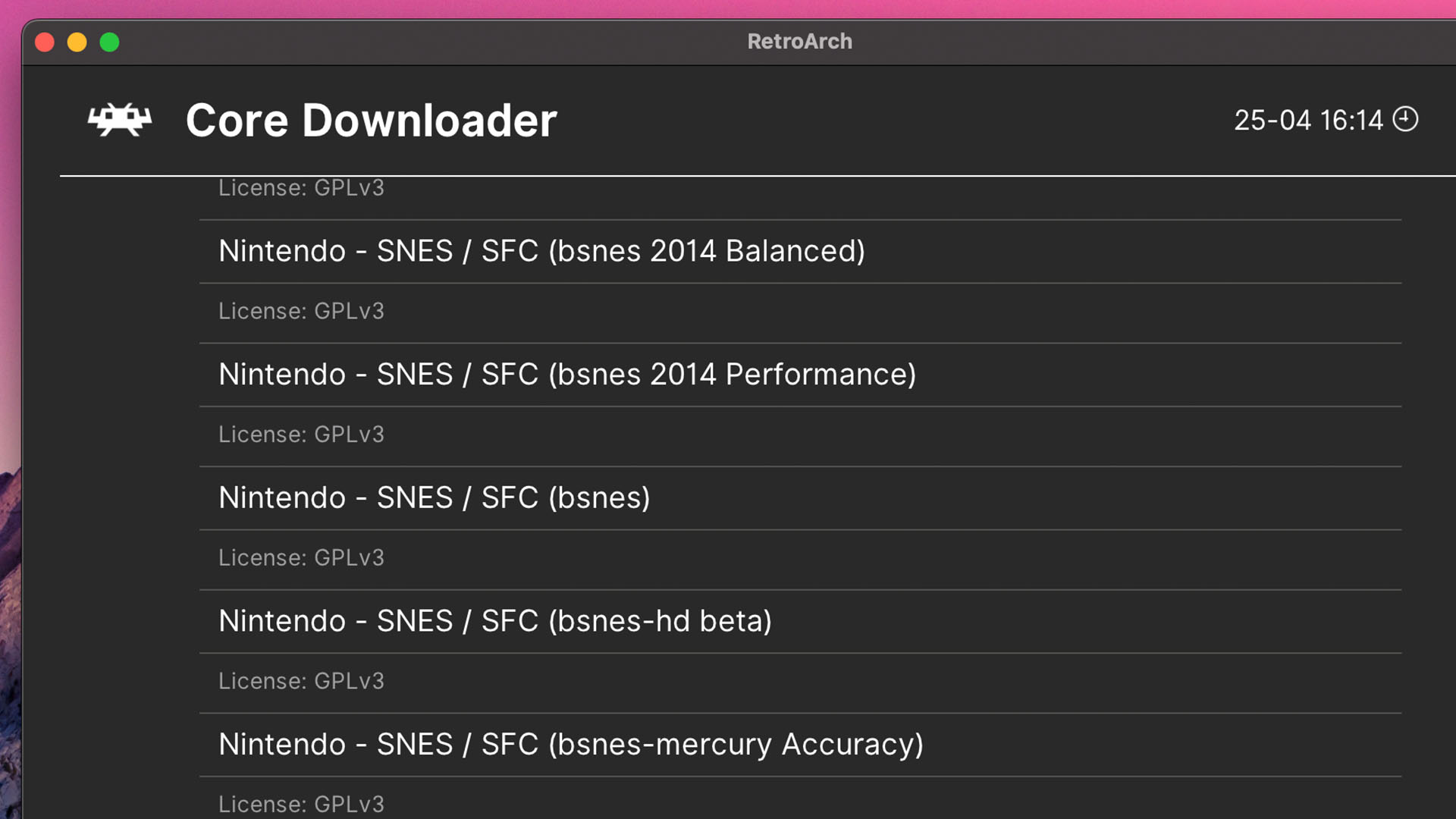 RetroArch core downloader SNES