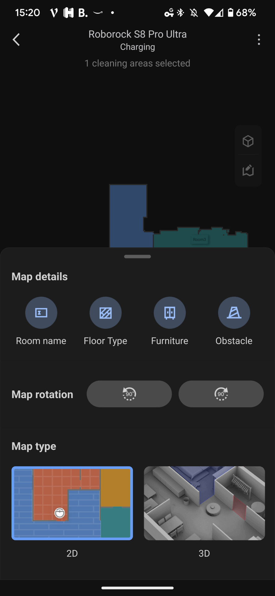 Roborock app room settings menu