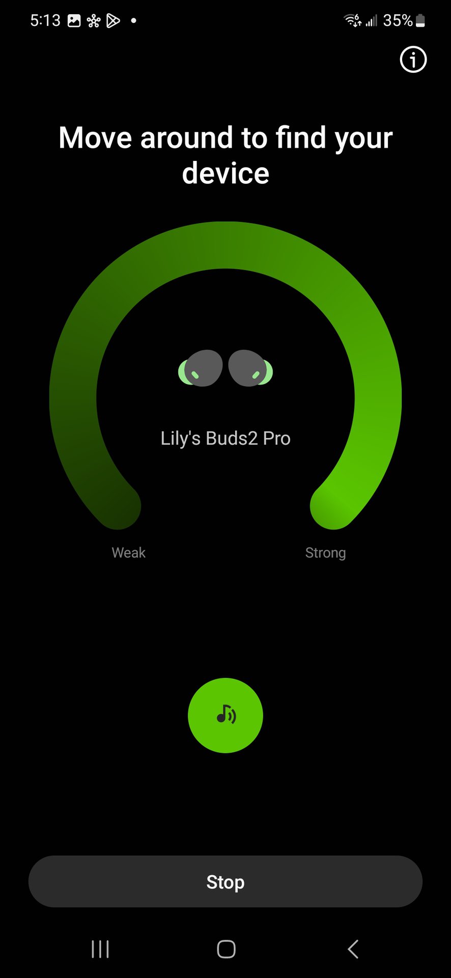 Samsung Galaxy Buds 2 Pro SmartThings Find My Nearby Searching found signal