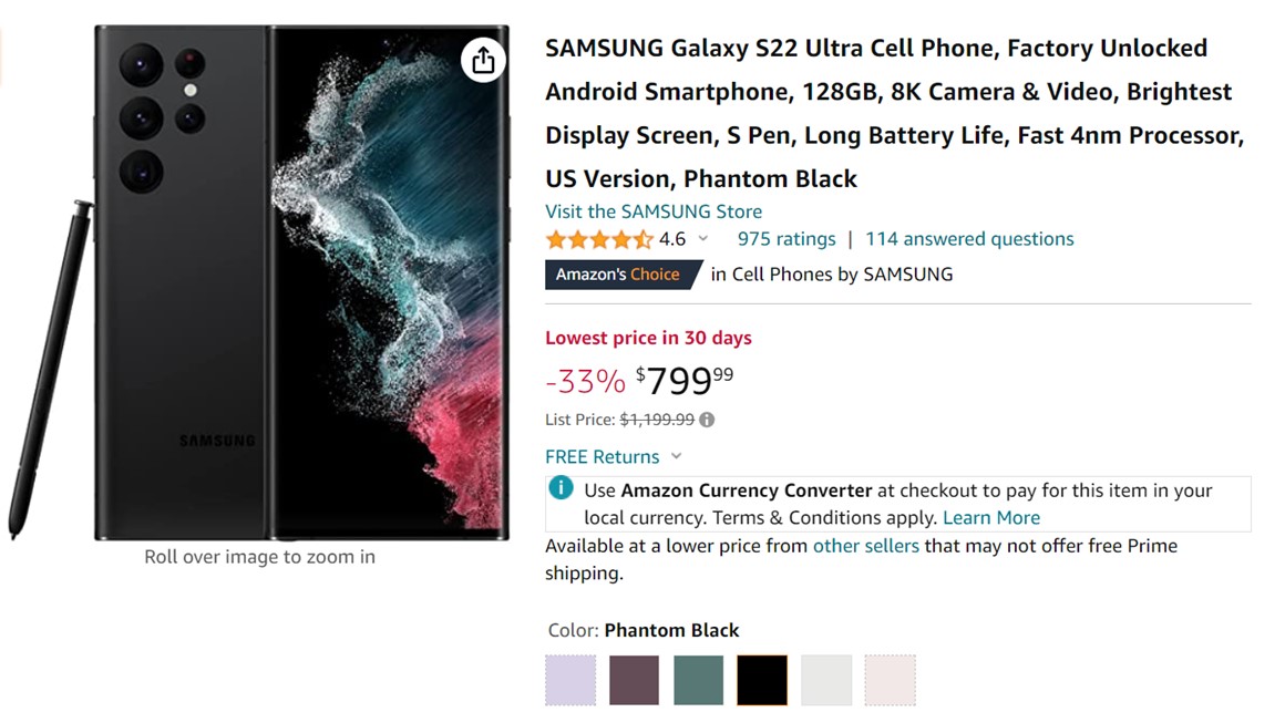 Samsung Galaxy S22 Ultra Amazon Deal