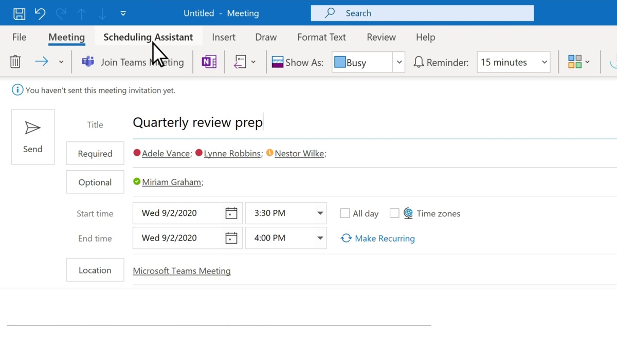 Scheduling a meeting in Outlook using Microsoft Teams 3