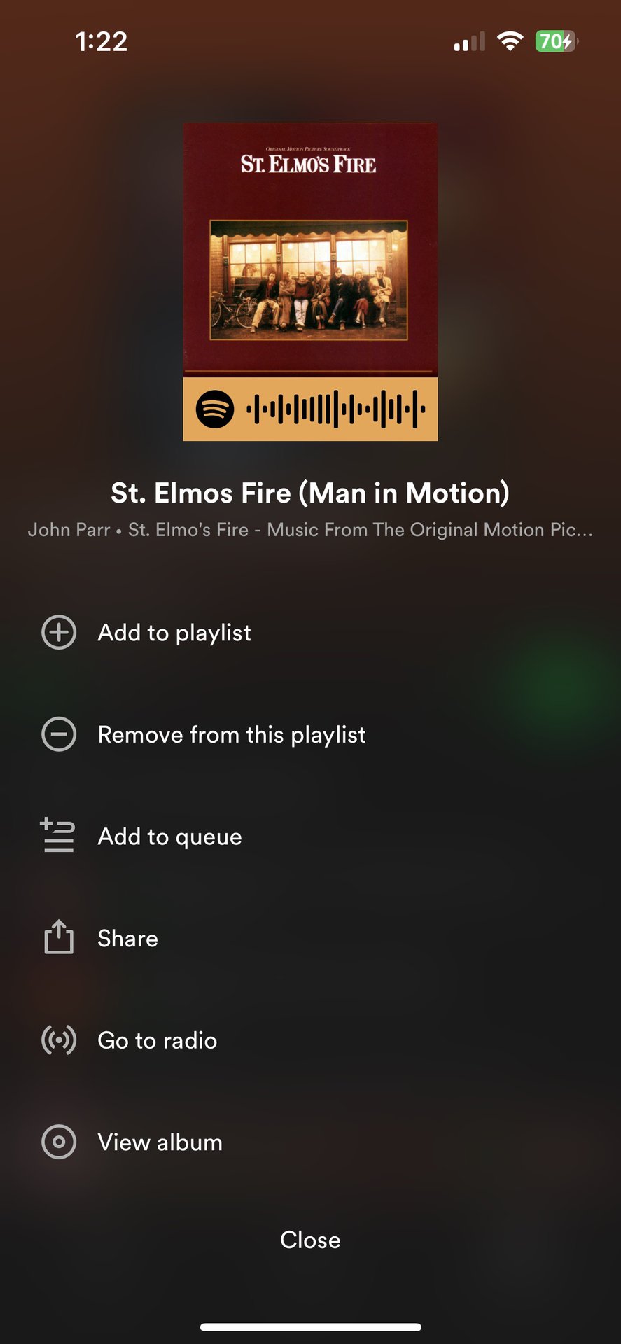 Song options in a Spotify playlist
