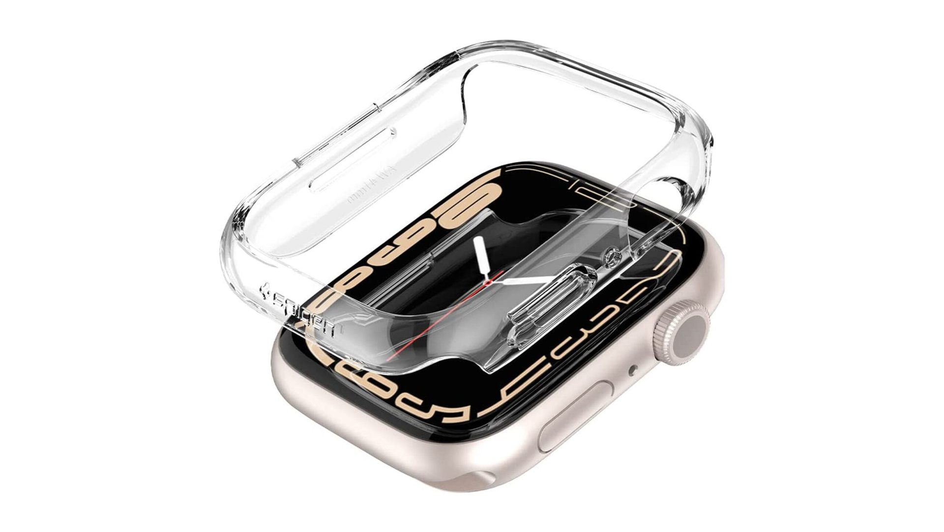 The Spiegen Thin Fit Case for Apple Watch comes in black, transparent, and Starlight.