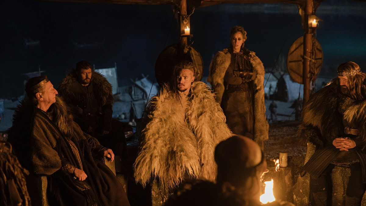 John Buick as King Owain, Ross Anderson as Domnal, Alexander Dreymon as Uhtred, Ingrid Garcia Jonsson as Brand and Rob Hallett as King Constantin in The Last Kingdom Seven Kings Must Die - best new streaming movies