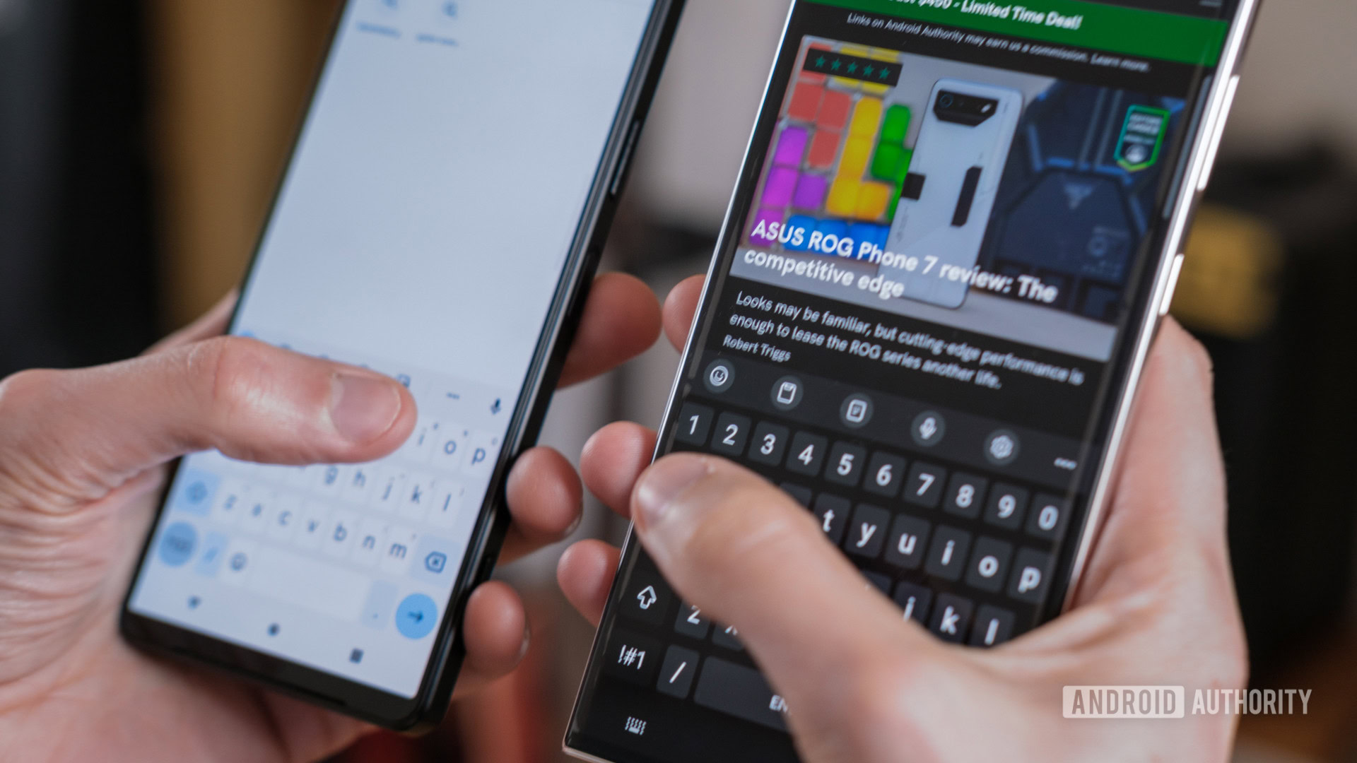 Thumb typing keyboard with large displays