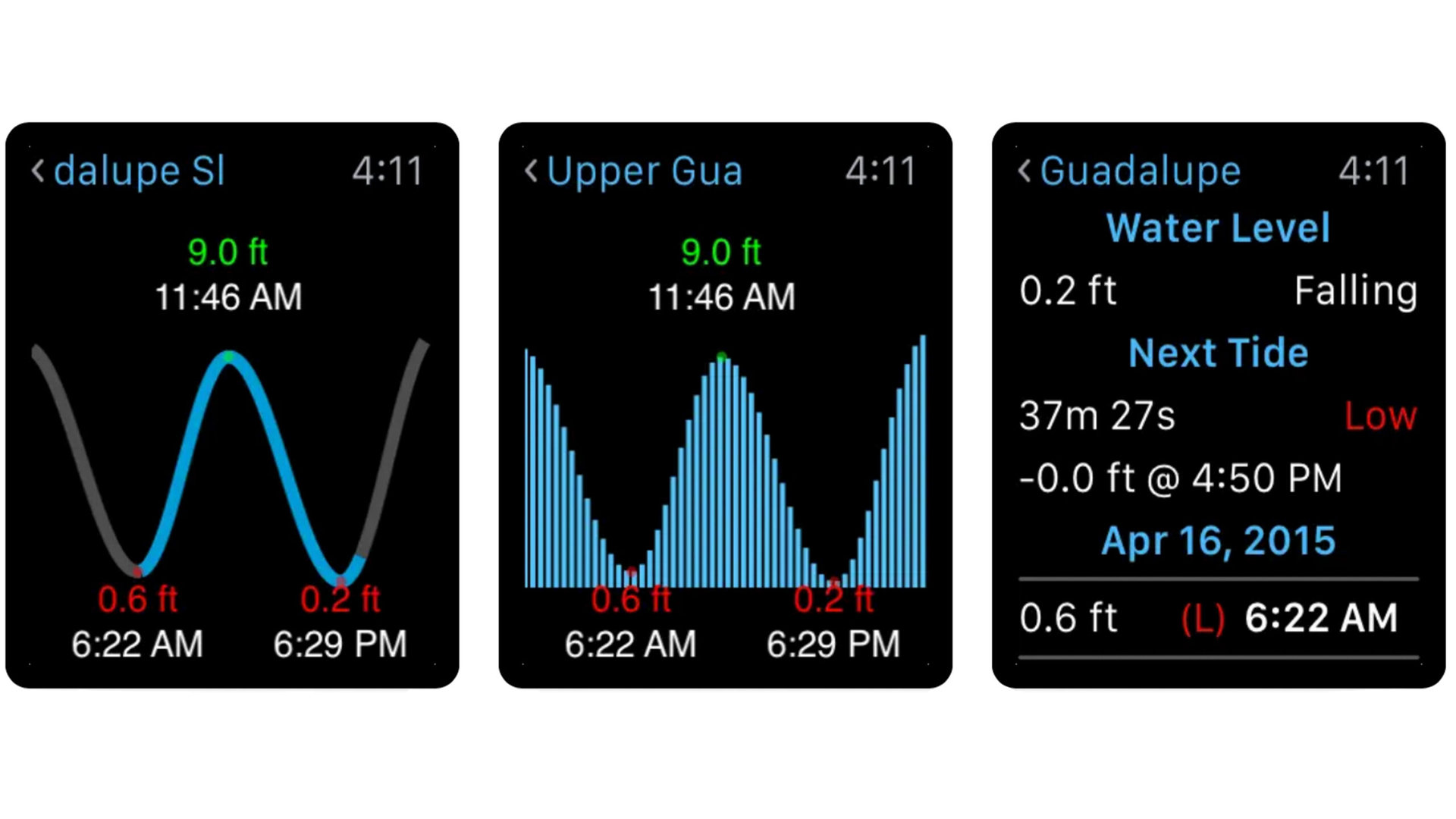 Tide Charts app screen examples