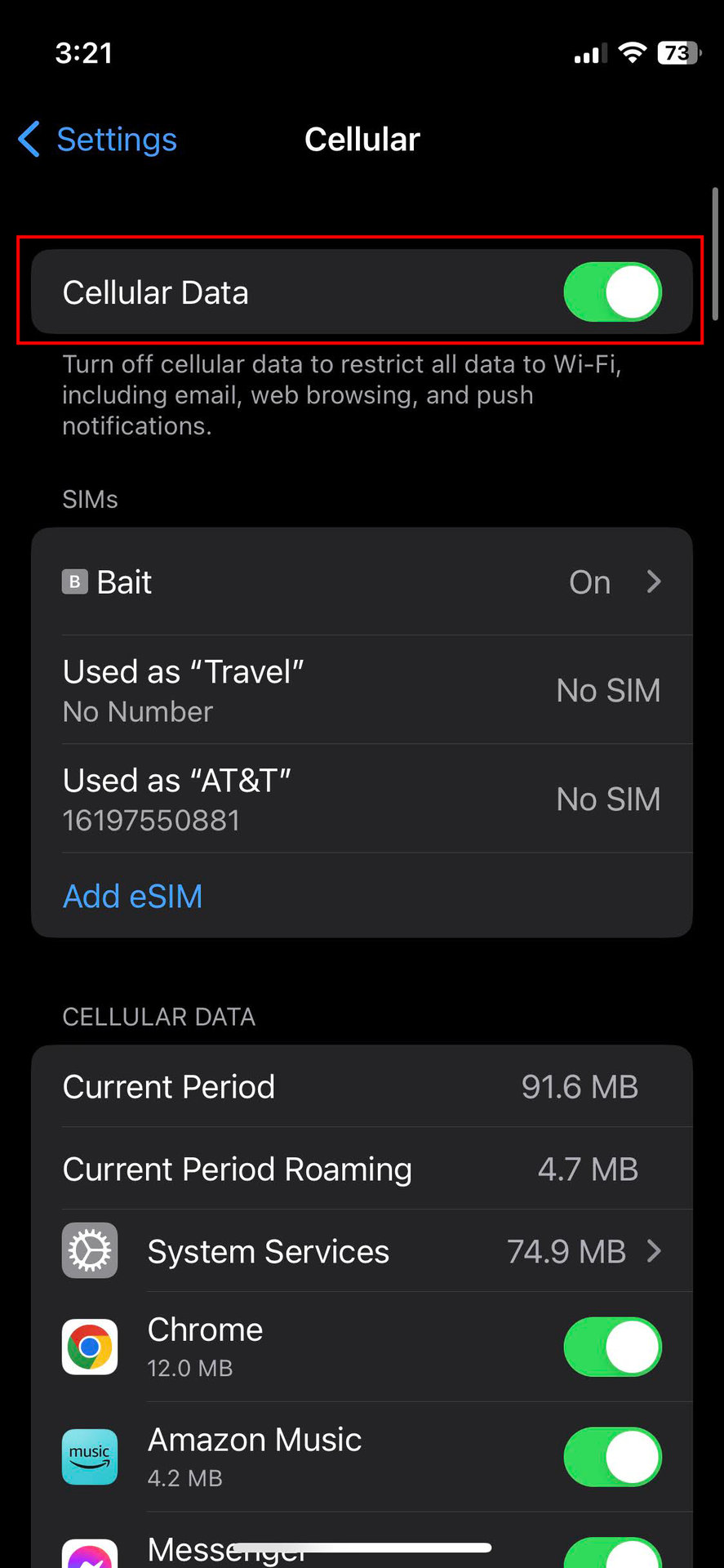 Turn on cellular data on iPhone 2